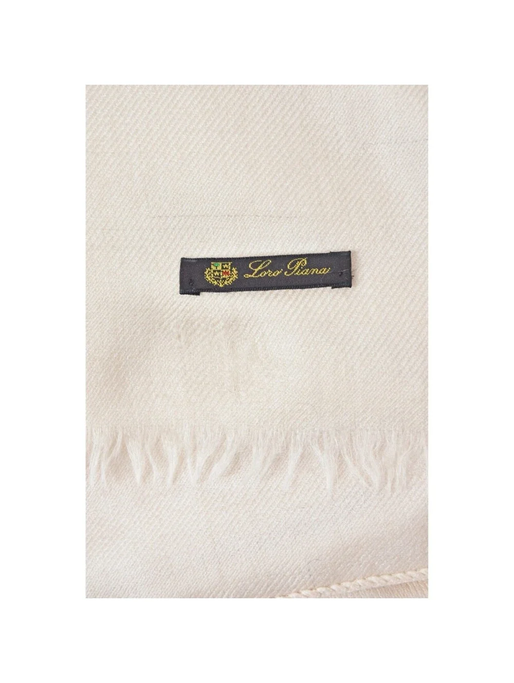 LORO PIANA Lightweight Ivory Cashmere Twill Shawl with Delicate Fringe, 32x82in
